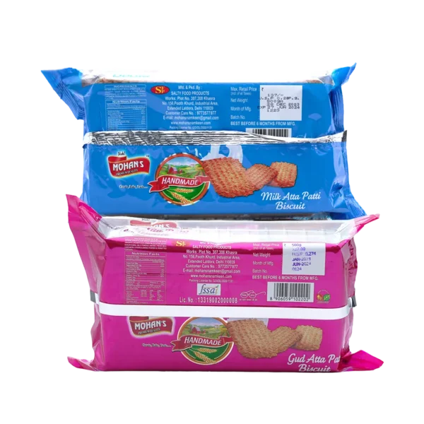 Milk Atta Patti + Gur Atta Patti Biscuits (Pack of 2) 500gm Each - Image 2