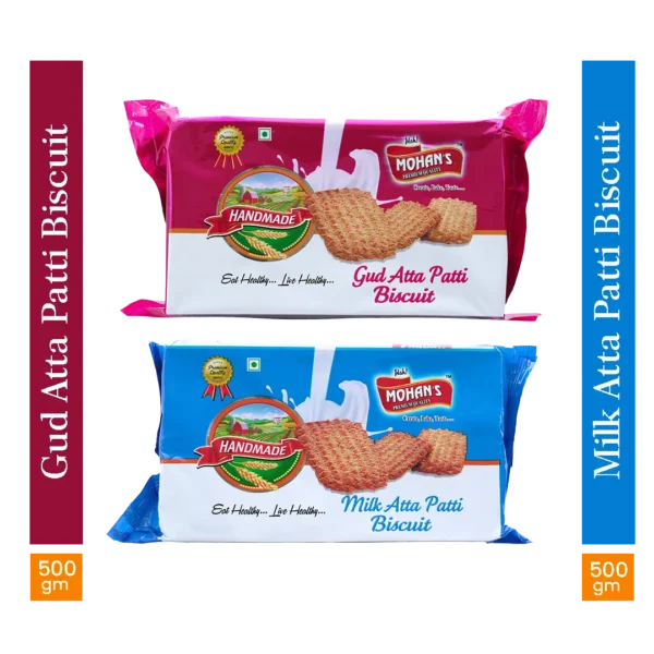 Milk Atta Patti + Gur Atta Patti Biscuits (Pack of 2) 500gm Each